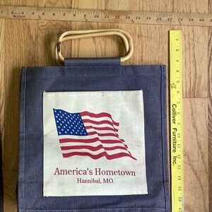 ⚜️   BURLAP MESSENGER  🌎 Earth Friendly Bag & Wood Handle Hannibal MO.
